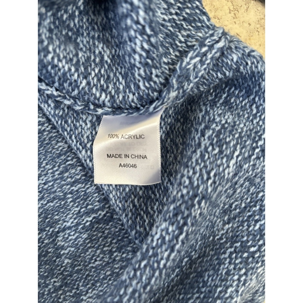 Appleseed's Women Blue W/White Trim Button Detail Mock Neck Sweater Sz L - Picture 3 of 8
